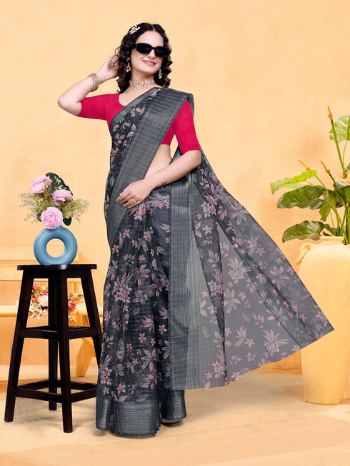 VasthrlayOrganza Printed Unstitched Rani Free Ethnic Wear