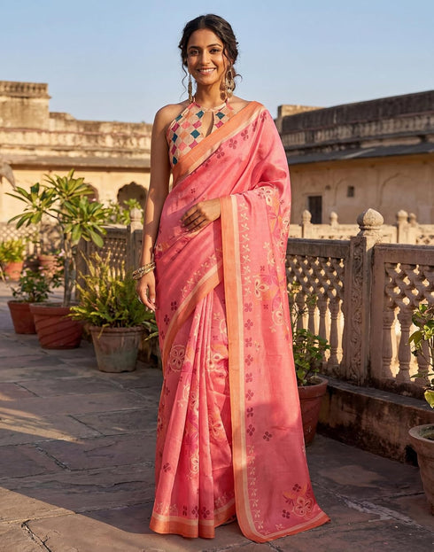 Vasthrlay Womens Printed Unstitched Navy Blue Saree