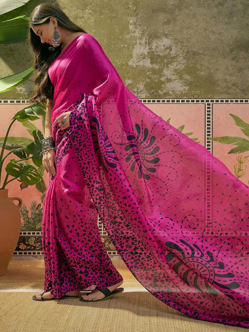 Vasthrlay Womens Printed Unstitched Beige Saree