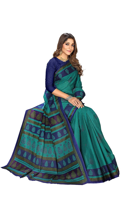 Vasthrlay Cotton Printed Green Saree