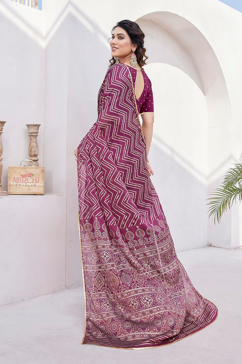 Vasthrlay Fashion Chiffon Chevron Printed Ethnic Wear