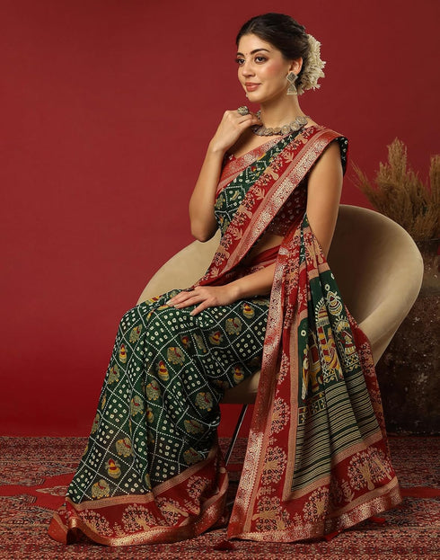 Vasthrlay Georgette Bandhani Unstitched Wine Saree