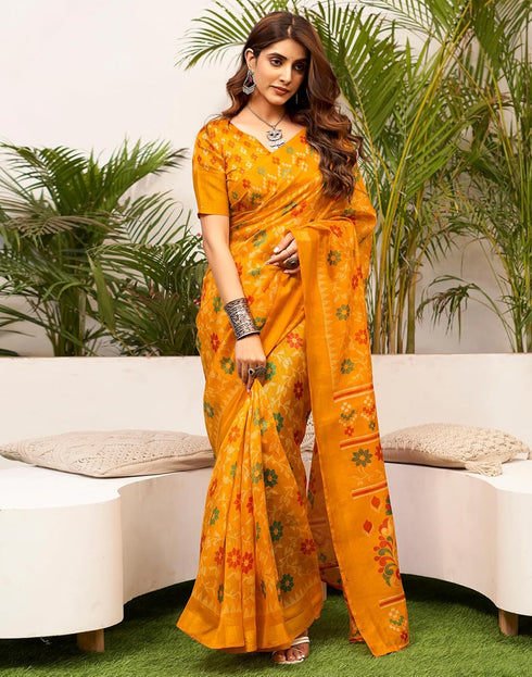 Vasthrlay Womens Printed Unstitched Green Saree