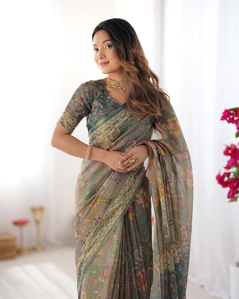 Vasthrlay Handloom Geometric Grey Beige Saree