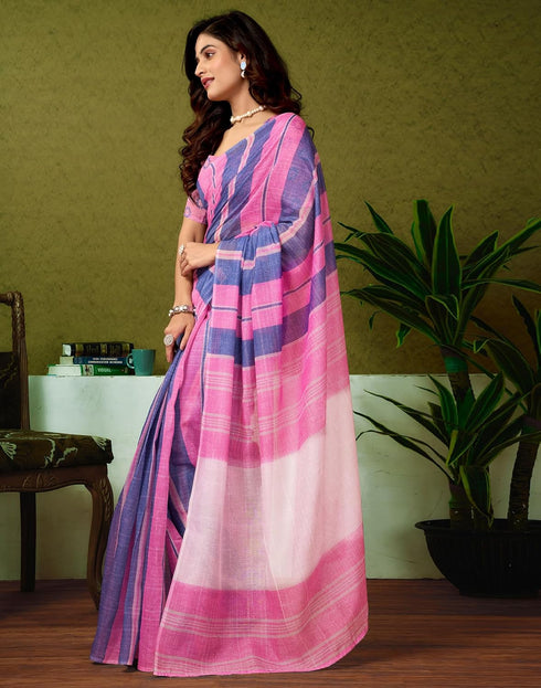 Vasthrlay Chanderi Printed Unstitched Blue Saree