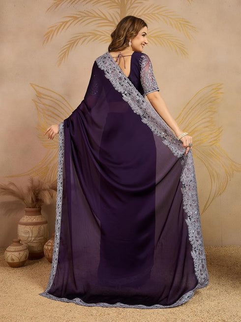 Vasthrlay Chiffon Embroidery Unstitched Purple Ethnic Wear