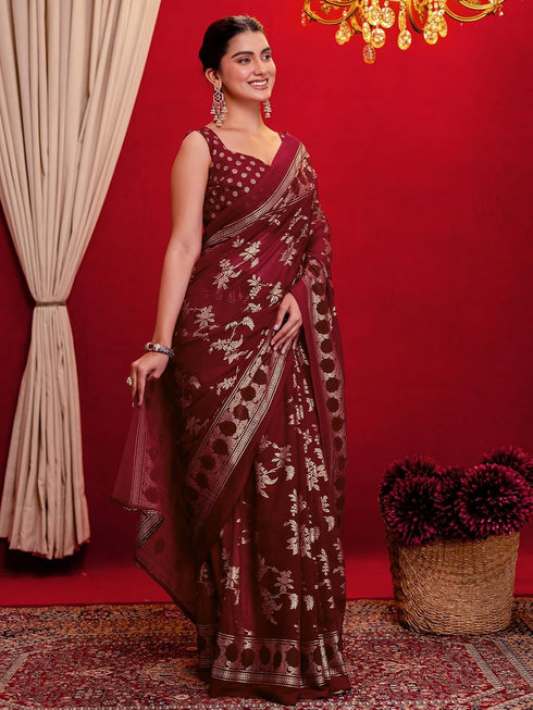 Vasthrlay Georgette Printed Navy Navy Blue Saree