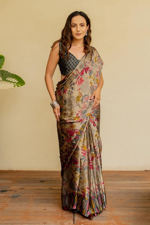 Vasthrlay Fashion Chiffon Georgette Beige Ethnic Wear