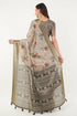 Vasthrlay Off White Textured Polyester Saree With Kalamkari Floral Border And Ruched Unstitched Blouse Piece