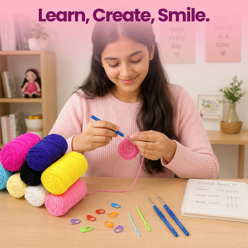 Crochet Kit for Beginners with Wool Yarn, Crochet Hooks, Plastic Needles & Stitch Markers