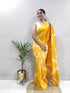 Vasthrlay Yellow Printed Unstitched Saree
