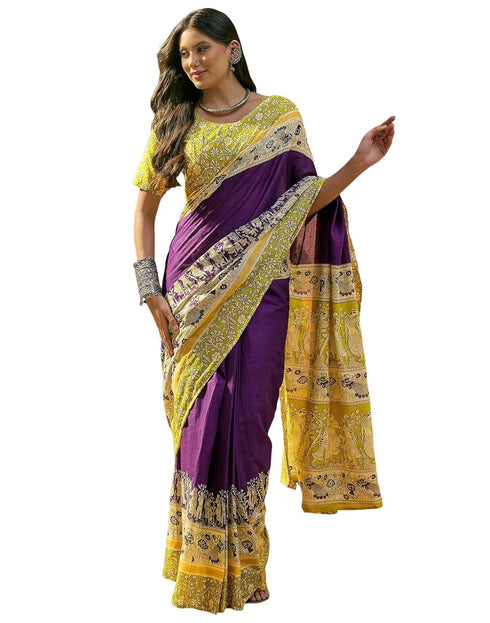 Vasthrlay Womens Printed Unstitched Maroon Saree