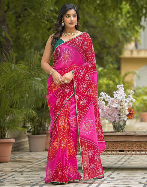 Vasthrlay Georgette Bandhani Unstitched Green Saree