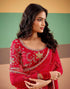 Vasthrlay Georgette Embroidery Red Saree With Unstitched Blouse Piece