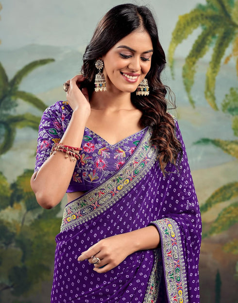 Vasthrlay Georgette Embroidery Unstitched Purple Saree