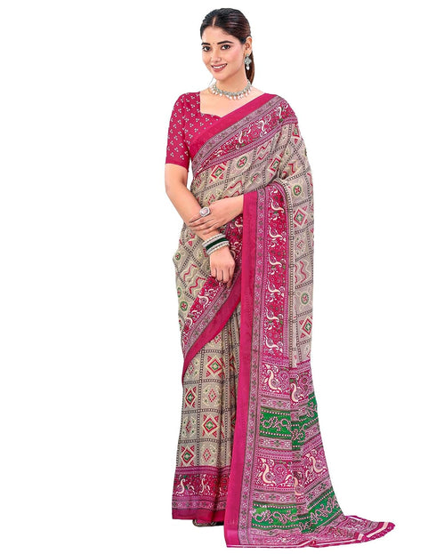 Vasthrlay Georgette Bandhani Pink Saree With Unstitched Blouse Piece