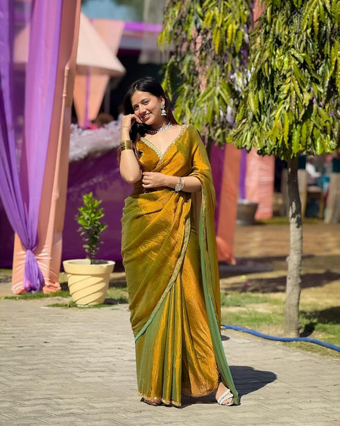 VasthrlayBoarder Unstitched Chhaavap Mustard Free Ethnic Wear