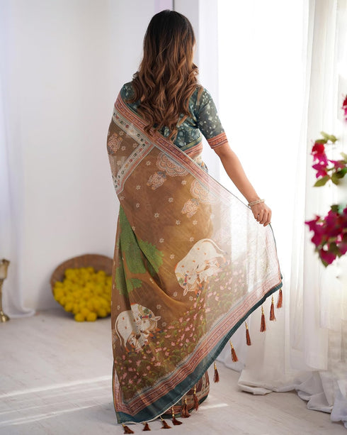 Vasthrlay Handloom Grey Green Traditional Saree