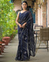 Vasthrlay Georgette Bandhani Navy Blue Saree With Unstitched Blouse Piece