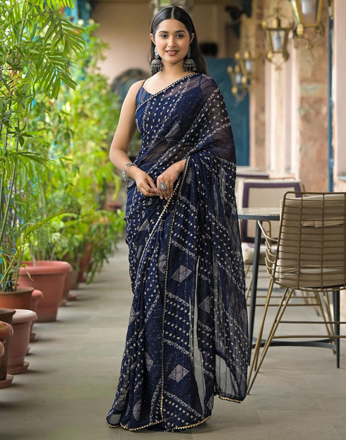 Vasthrlay Georgette Bandhani Unstitched Maroon Saree