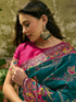 Vasthrlay Womens Weaving Teal Green Saree With Unstitched Blouse Piece