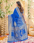Vasthrlay Womens Weaving Blue | Gold Saree With Unstitched Blouse Piece