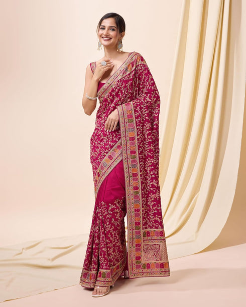 Vasthrlay Vichitra Embroidery Pink Ethnic Wear