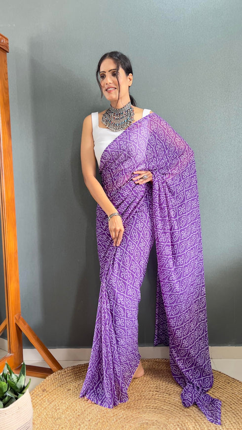 Vasthrlay Purple Georgette Printed Unstitched Saree