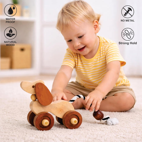 Wooden Dog Pull-Along Toy for Toddlers