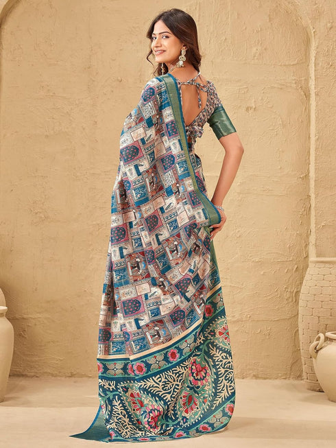 Vasthrlay Printed Jacquard Unstitched Dusty Pink Saree