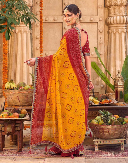 Vasthrlay Georgette Embroidery Unstitched Red Saree