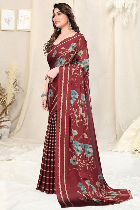 Vasthrlay Fashion Chiffon Printed Grey Ethnic Wear