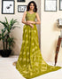 Vasthrlay Womens Printed Unstitched Dark Green Saree