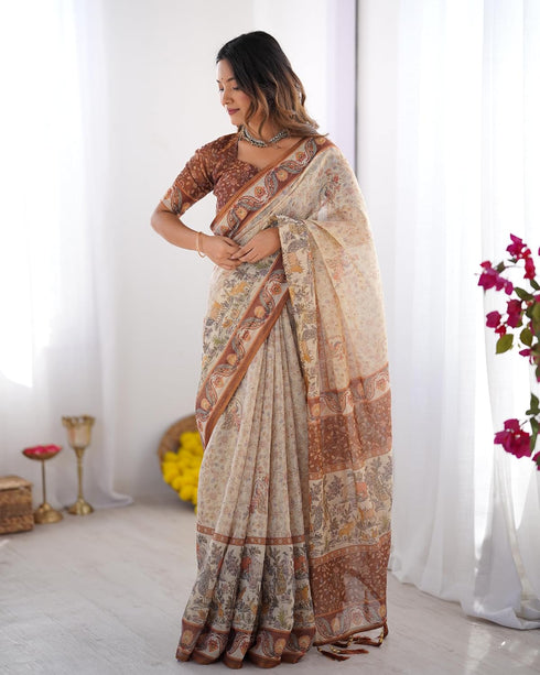Vasthrlay Handloom Grey Beige Traditional Saree