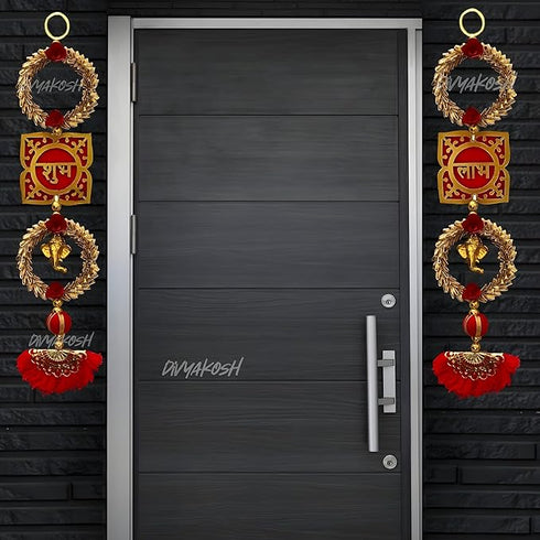 Divyakosh Wood Shubh Labh Ganesh Door Hanging (1 Pair)