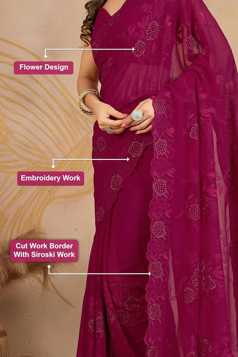 Vasthrlay Georgette Embroidery Unstitched Darkpink Ethnic Wear