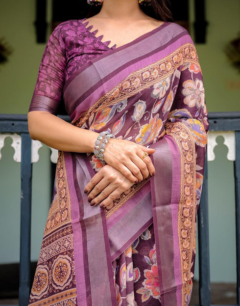 Vasthrlay Womens Printed Unstitched Light Green Saree