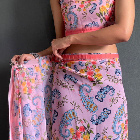 Vasthrlay Pink Georgette Printed Unstitched Saree
