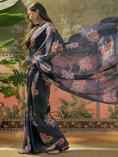 Vasthrlay Womens Printed Unstitched Dark Green Saree