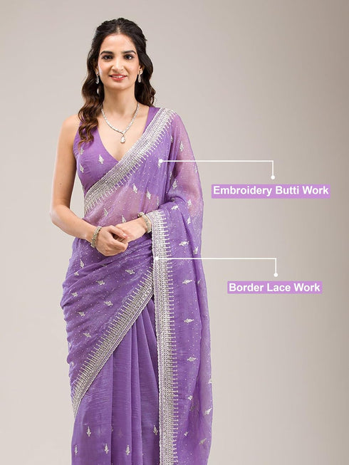 Vasthrlay Embroidery Siroski Unstitched Purple Ethnic Wear