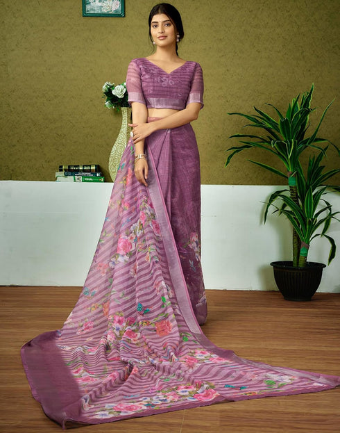 Vasthrlay Womens Cotton Printed Brown Saree
