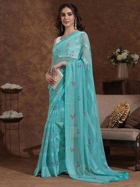 Vasthrlay Shimmer Georgette Unstitched Black Saree
