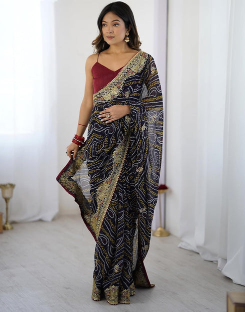 Vasthrlay Georgette Embroidery Unstitched Pink Saree