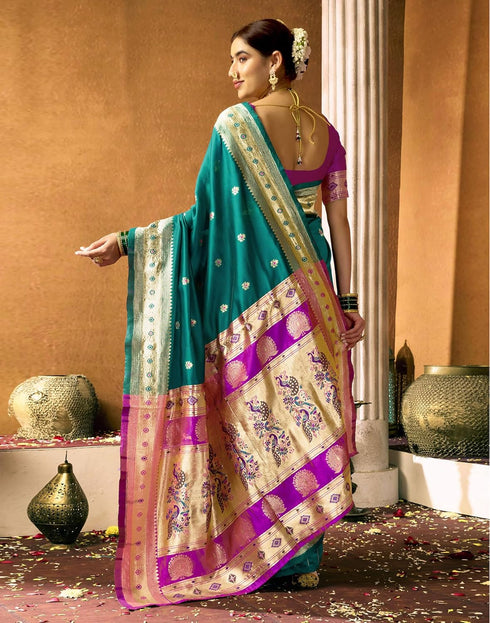 Vasthrlay Paithani Banarasi Unstitched Green Saree
