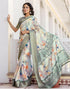 Vasthrlay Womens Printed Sage Green Saree With Unstitched Blouse Piece