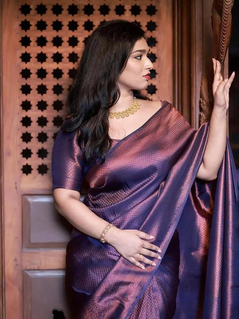 Vasthrlay Kanjivaram Banarasi Unstitched Blue Ethnic Wear