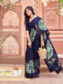 Vasthrlay Womens Abstract Navy Blue Saree With Navy Blue Unstitched Blouse Piece