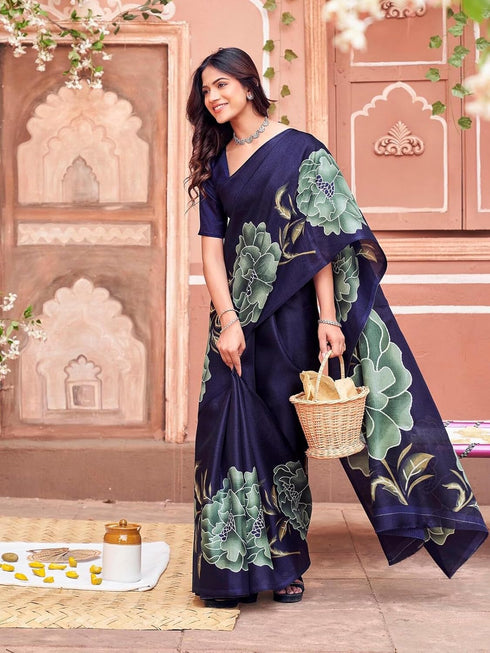 Vasthrlay Womens Abstract Unstitched Off White Saree