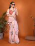 Vasthrlay Pink Floral Printed Design Linen Saree With Solid Unstitched Linen Blouse Piece