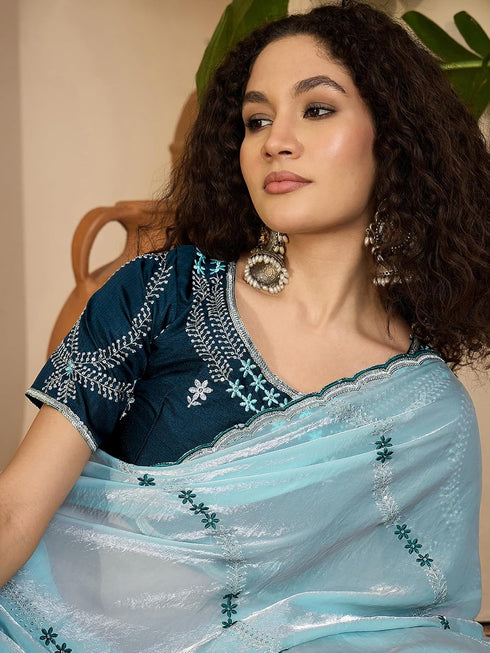 Vasthrlay Shimmer Embroidery Peach Saree